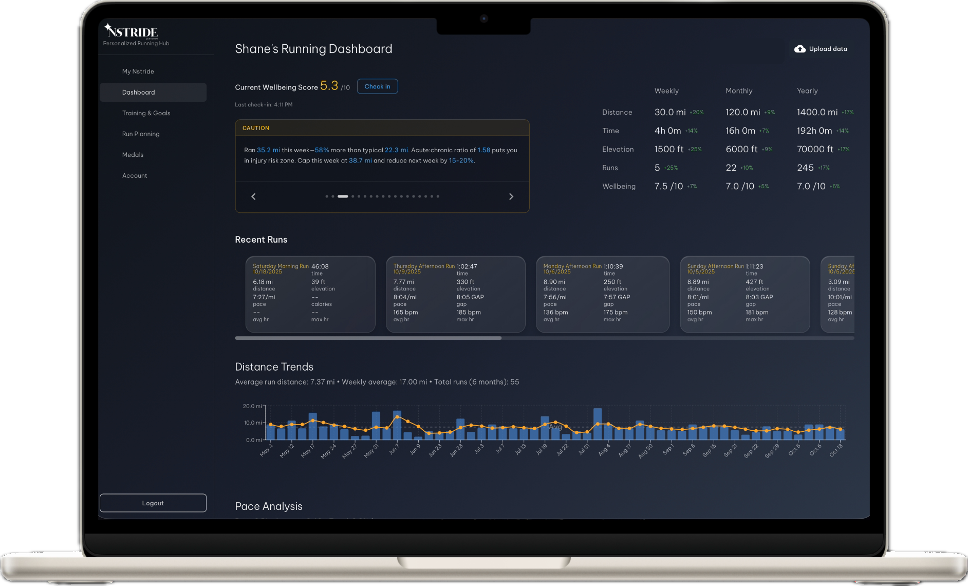 nStride Desktop Dashboard - Advanced Running Analytics